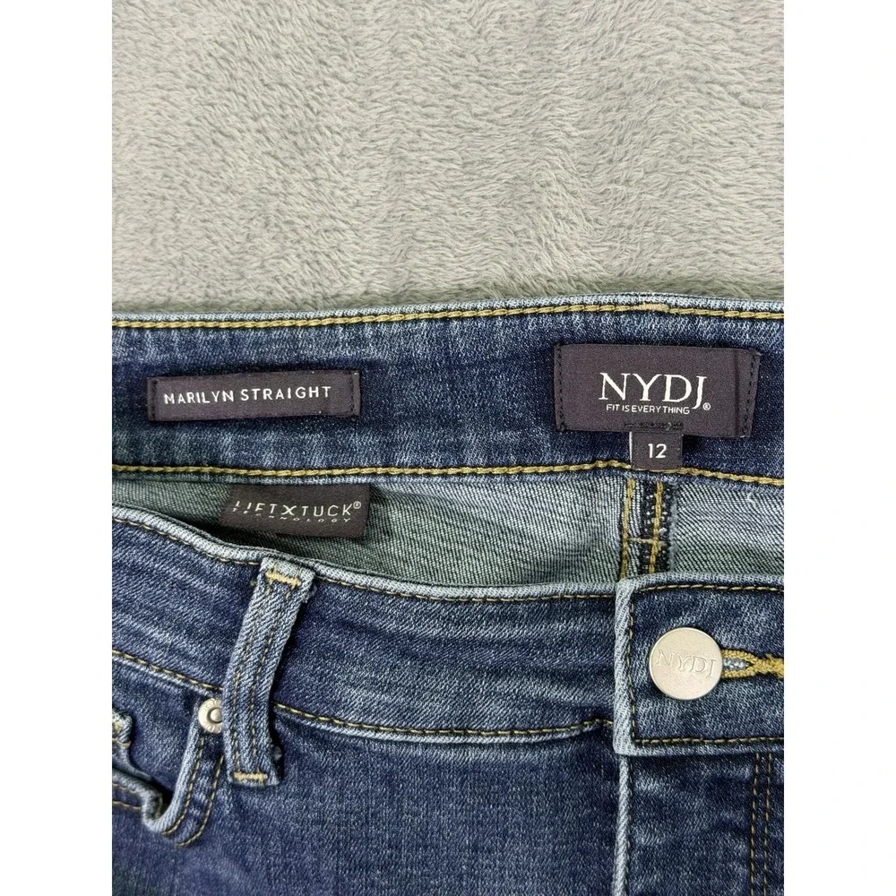 NYDJ Jeans Womens 12 Blue Medium Wash Marilyn Straight‎ High Rise Lift Tuck
